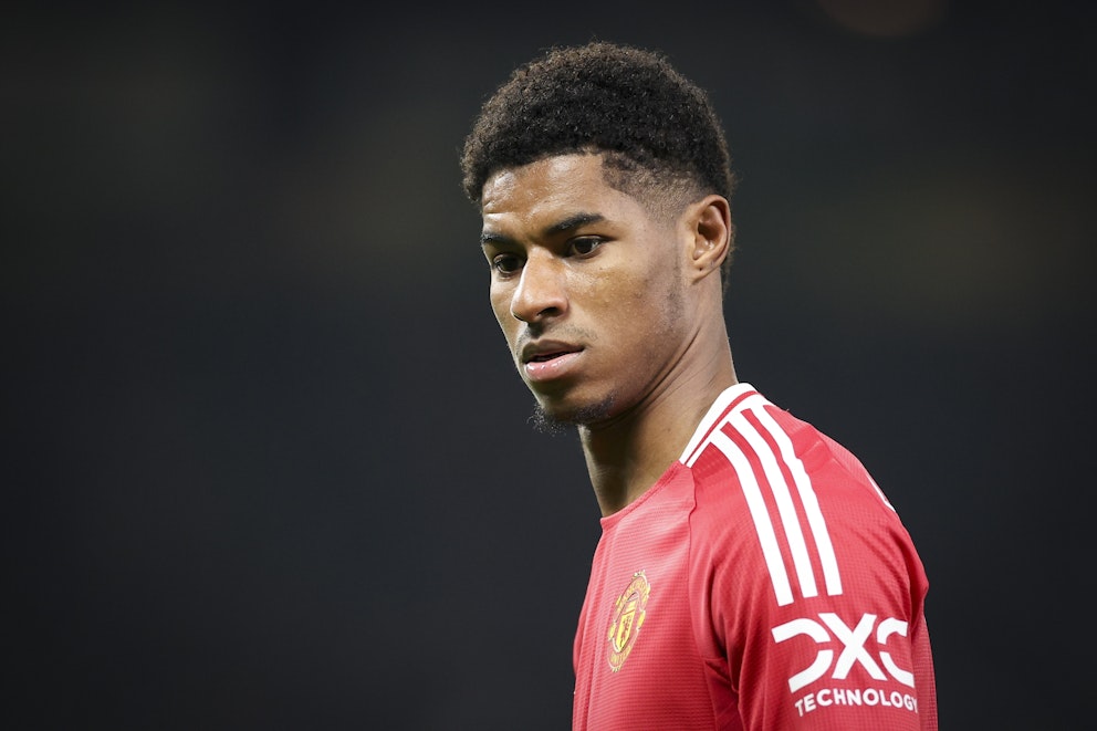 Marcus Rashford i Manchester Uniteds röda matchtröja.