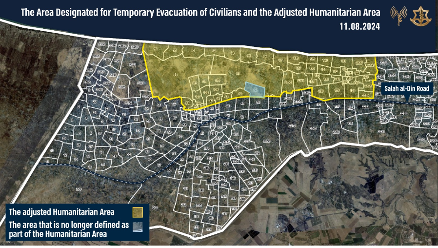 Karta som IDF har publicerat över humanitärt område.