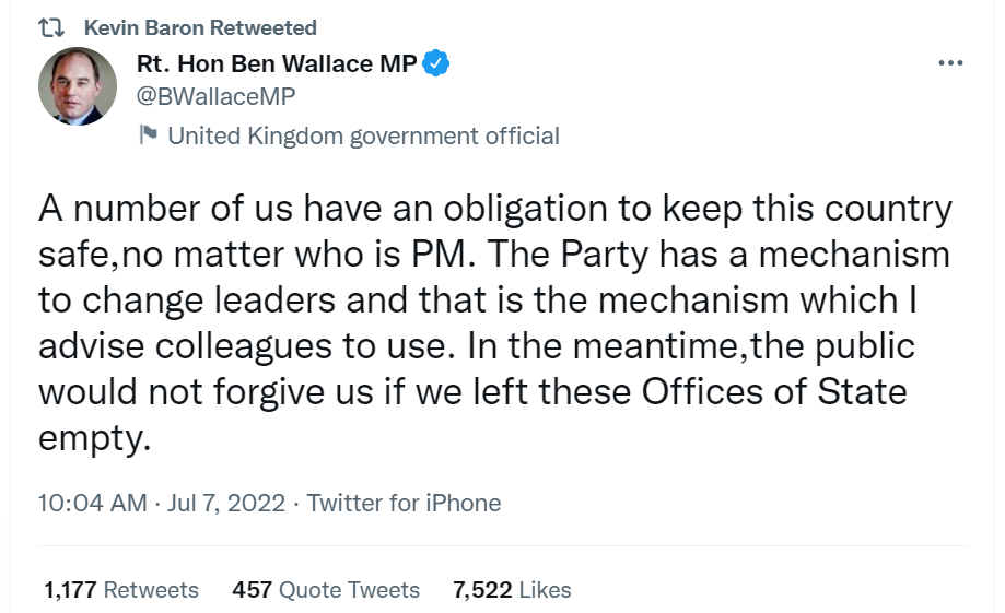 Försvarsminister Ben Wallace Twitterkonto
