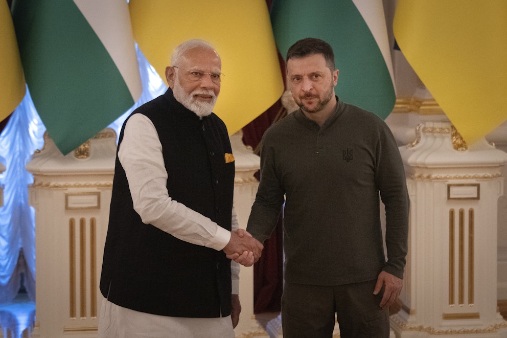 Indiens premiärminister Narendra Modi under mötet med Ukrainas president Volodymyr Zelenskyj i Kiev.